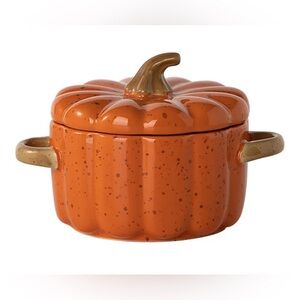 Orange Pumpkin-Shaped Ceramic Bowl with Lid